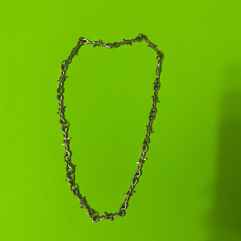 Unisex Thin Barbed Wire Silver Chain Necklace Choker